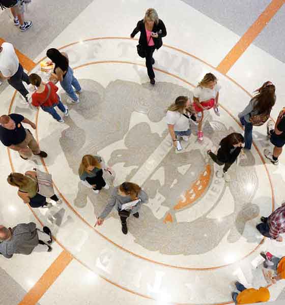 Aerial shot of students at the Baker School.