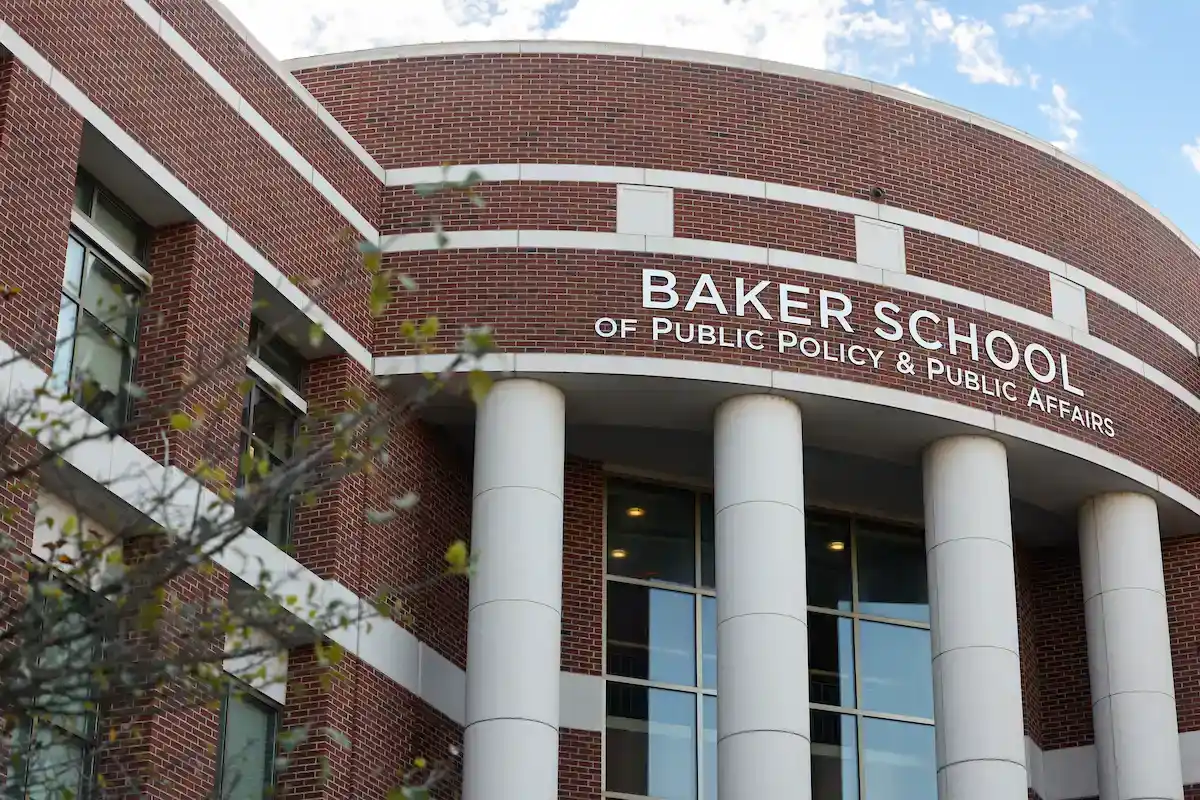The Baker School of Public Policy and Public Affairs got new letters added to the building to reflect the official name change and academic unit.