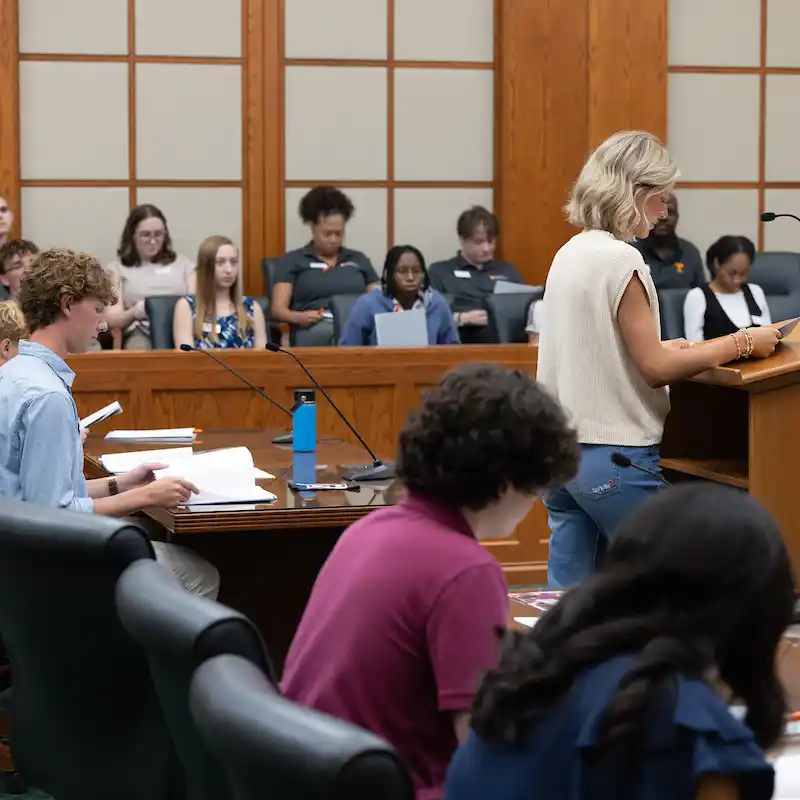 High School students participate in a mock trial as part of the IAC's internship program.