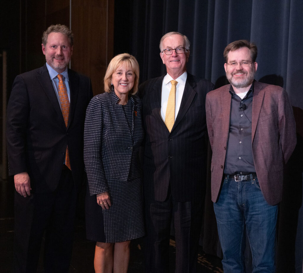 The Institute of American Civics hosted Yale Law School expert Keith Whittington for an evening lecture on the Supreme Court on Tuesday, Sept. 17, 2024.Pictured L-R: IAC Director Joshua Dunn, UTK Chancellor Donde Plowman, IAC Board Chairman AB Culvahouse, Keith Whittington