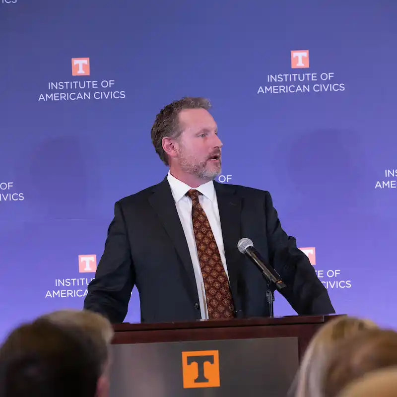 IAC Director Josh Dunn Speaking at an event at the Baker School