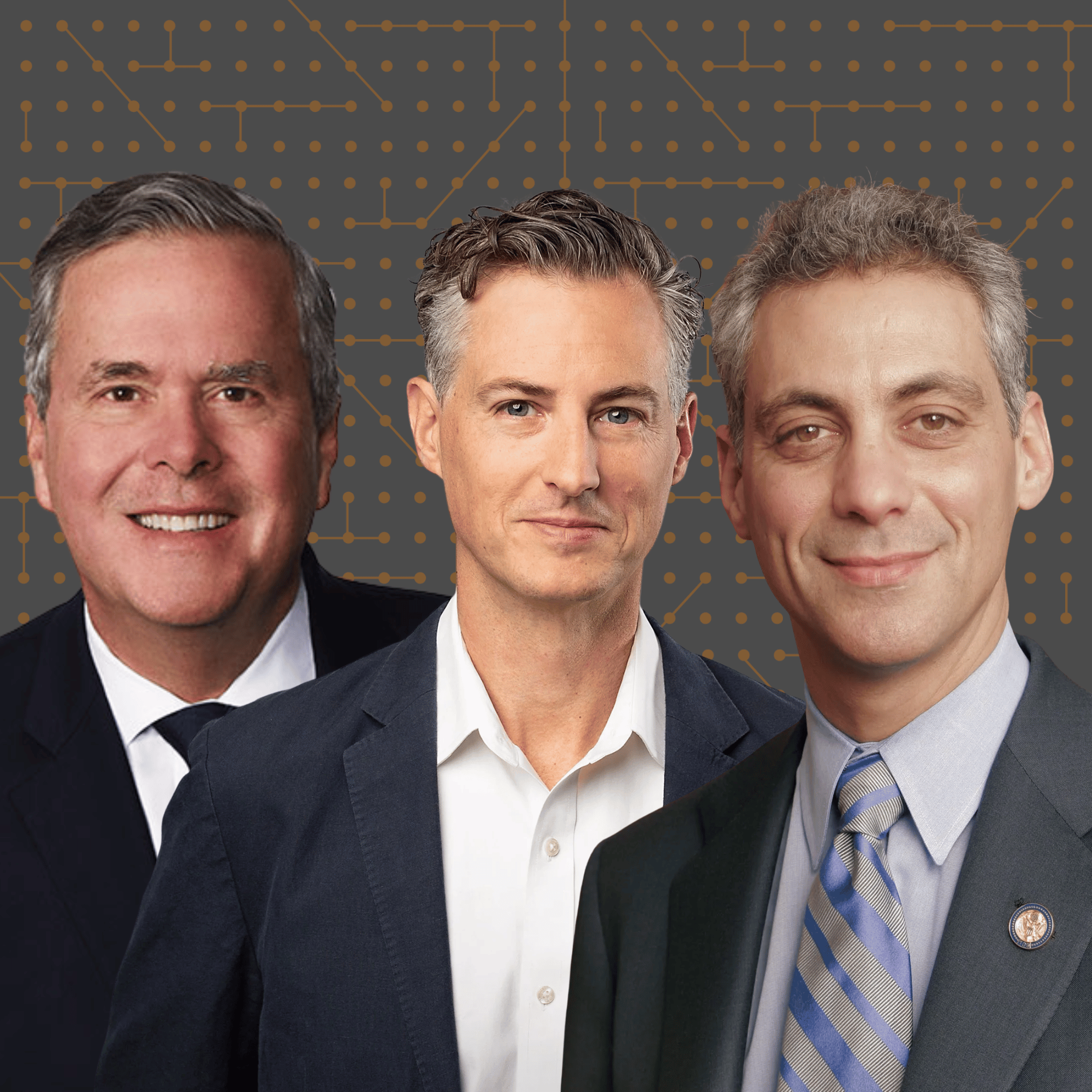 Jeb Bush, John White, and Rahm Emanuel featured on the cover of the "You Might Be Right" podcast hosted by Governors Bredesen and Haslam.