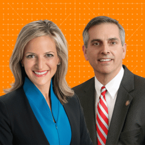 Brad Raffensperger and Jocelyn Benson featured on the cover of the "You Might Be Right" podcast hosted by Governors Bredesen and Haslam.